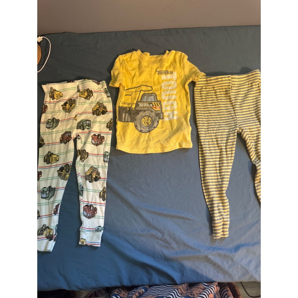 Tonka Boys 3-Piece Pajama Set Yellow Construction Truck 3T Snug Fit Cotton